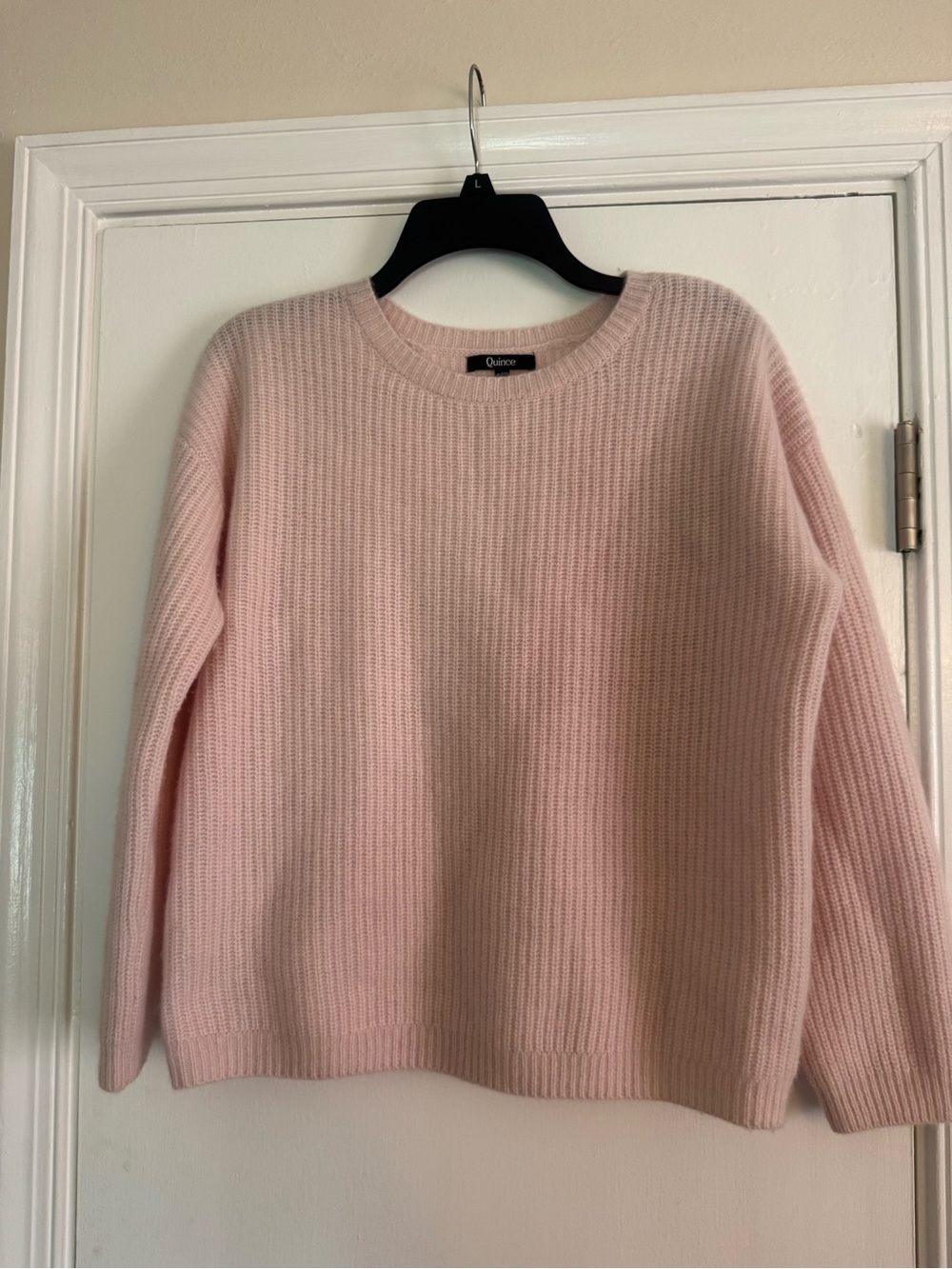 Quince Pale Pink Ribbed 100% Cashmere Crewneck Sweater